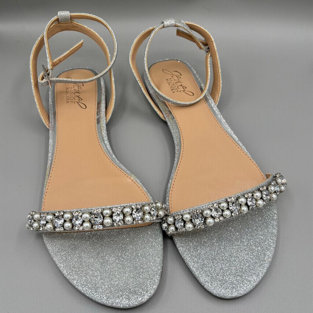 Jewel Badgley Mischka Women's Daria Silver Sparkle Bling Flat Sandals Size 8 New - Picture 9 of 11